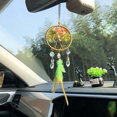 Colorful Stone Powder Crystal Eye Pendant Life Tree Keychain Car Hanging Decoration Rearview Mirror Pendant