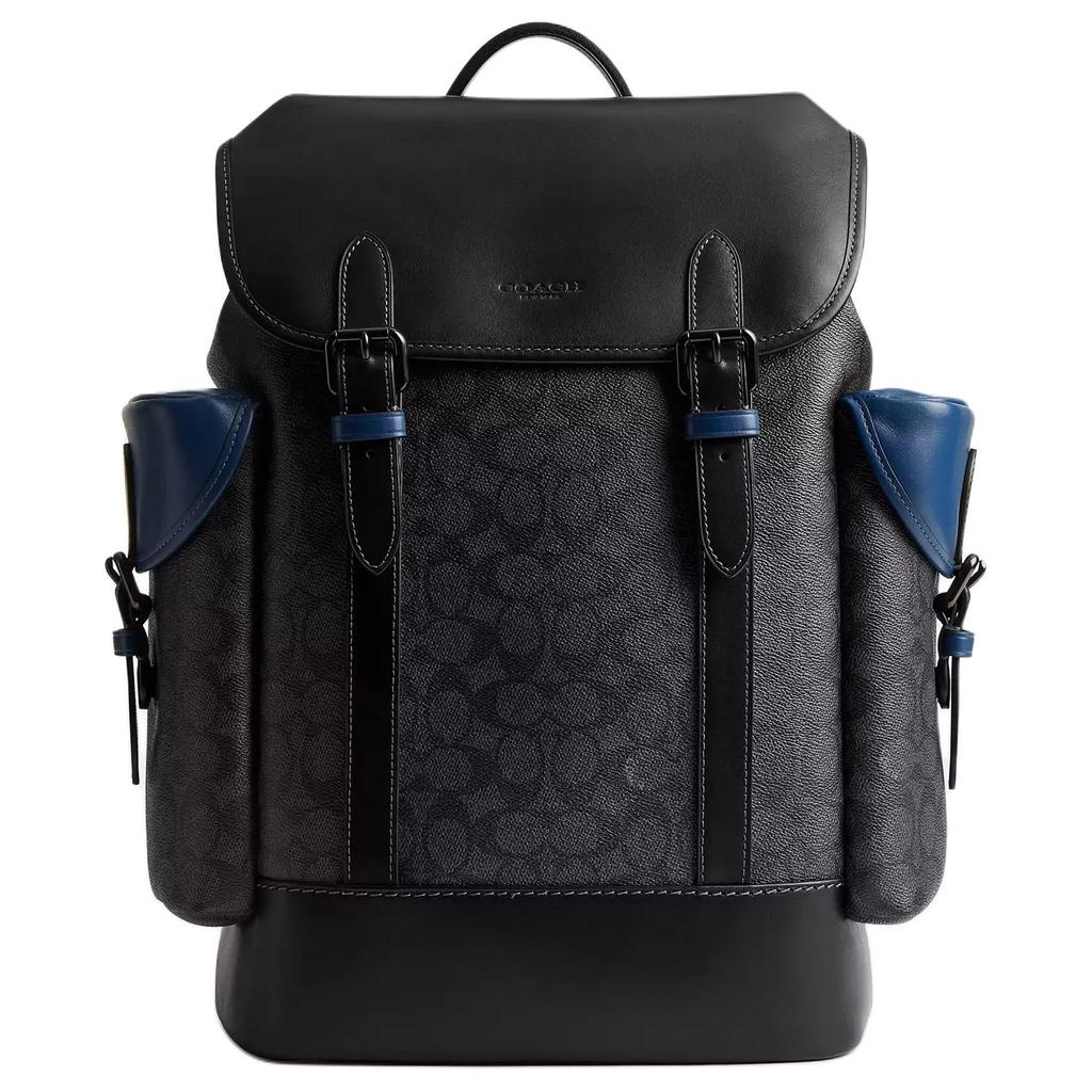 Coach Hitch 31 Brand Print Flap Closure Coated Canvas And Refined Calfskin Backpack Large Men Backpack Black CV985-BLC