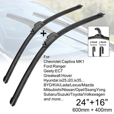 Car Front Windshield Wiper Blades 24" + 16" J Hook U-type Universal For Ford Hyundai KIA Mazda Mitsubishi Nissan Suzuki Toyota VW