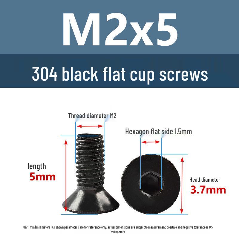 Yigu Black 304 Stainless Steel Extended Flat Head Hex Socket Screws (M2, M3, M4)