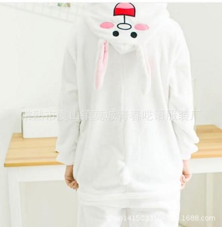 Autumn And Winter Parent-Child Clothing Men And Women Children Cartoon Animal One-Piece Pajamas Rose Red Rabbit Flannel Loungewear Performance Clothes