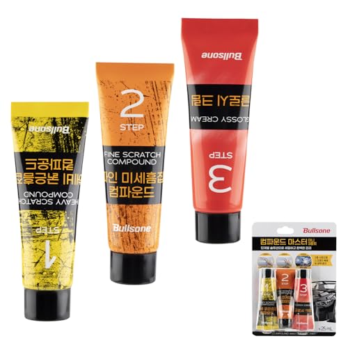 

BULLSONE Car Wash Compound Set of 3 Compounds Polishing to Restore Shine [Compound Master Mini Kit 3-Steps] BU18 Removes large and medium scratch