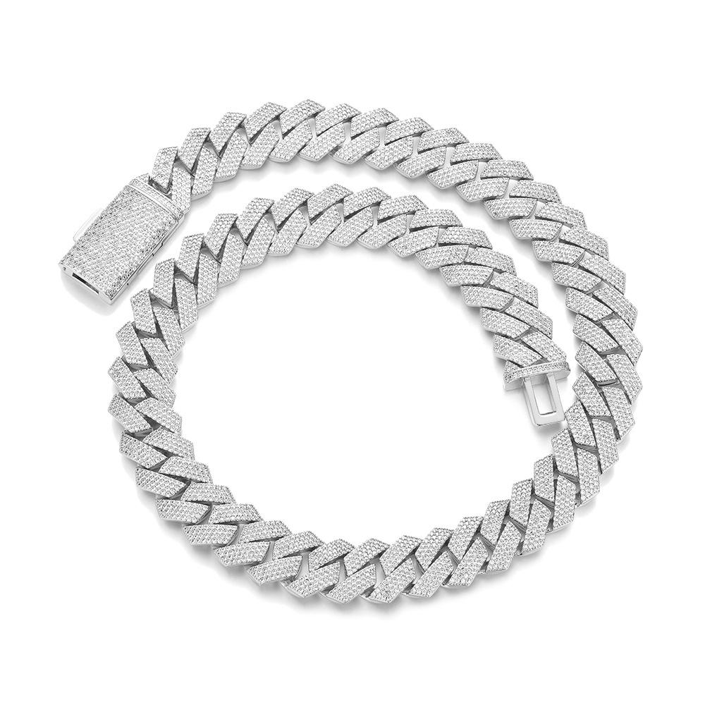 

1111 Autumn Men s Trendy Brand Jewelry 11mm Cuban Chain Four Rows Zircon Flip Sweet Cool Wind Necklace Geometric Rhombus Bracelet 7inch (length about 18cm)