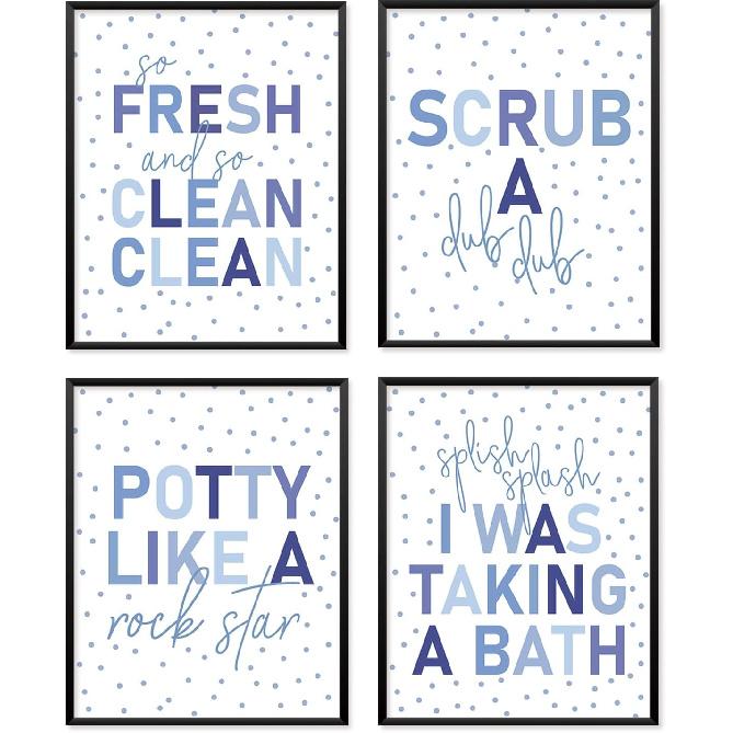 Locomiss Kids Duck Bathroom Wall Art Decor, Kids Rubber Duck Nursery Boys Bathroom Decor, Rubber Ducky Posters For Kid Boys Toddler Sets of 4 (8x10 синий