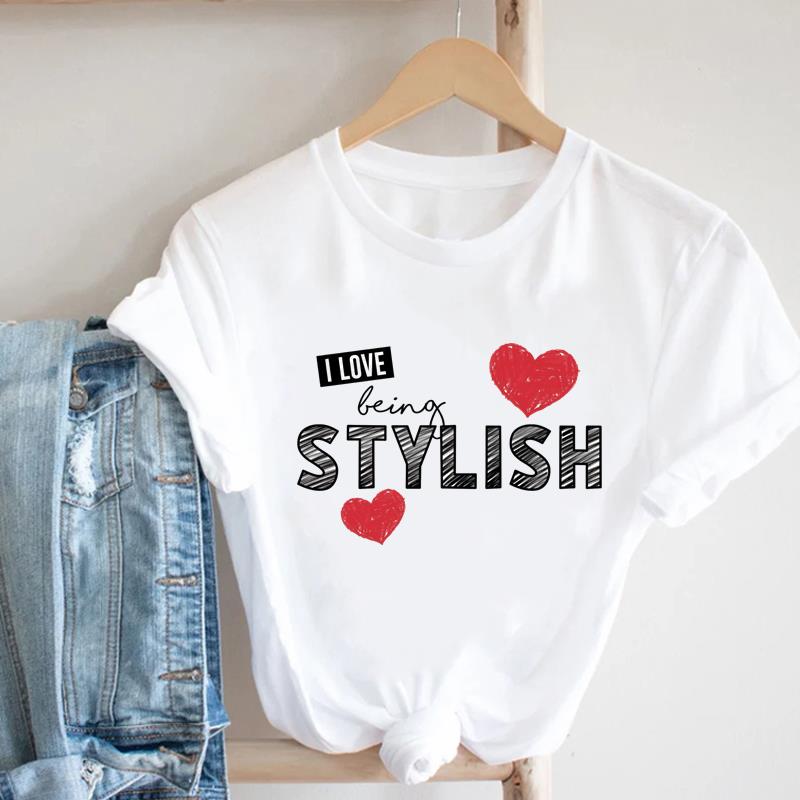 (Asian Size) letter love cute 90s Lady Female Top Printed Women Tee Clothing Casual T Shirt Fashion Graphic Short Sleeve T-shirts