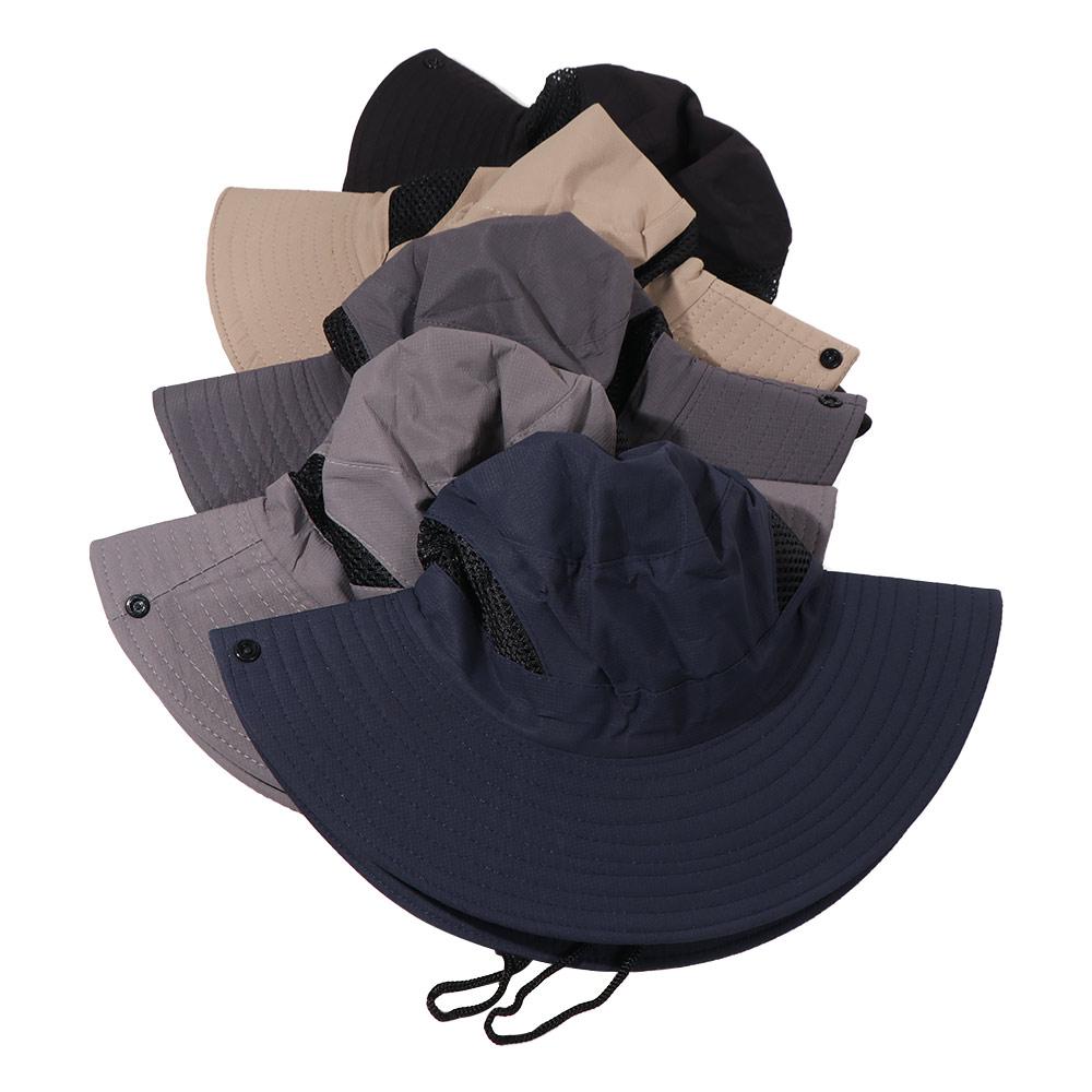 Wide Brim Portable Big Visors Rope Foldable Bucket Hat Breathable Men Fisherman Hat  Outdoor