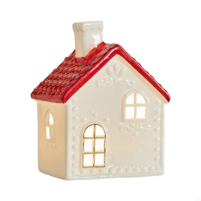 LED-beleuchtetes Keramik-Weihnachtsdorfhaus Schneemann Hirsch Figur Für Ferienhäuser Tischdeko Kaminsims Regal Dekorationen Geschenk