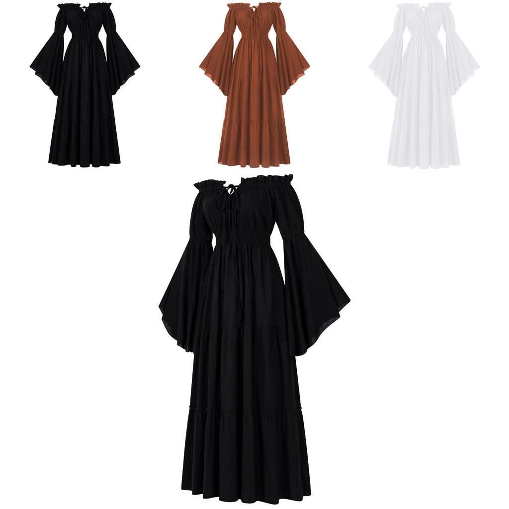 Elegant Renaissance Style Off Shoulder Ruffled Long Sleeve Dress For All Genders
