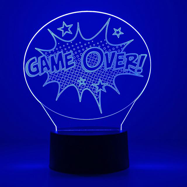 Gameover 3D Night Lamp Gaming Room Desk Setup Lighting Decor on The Table Game Console Icon Logo Sensor Light for Kids Gift