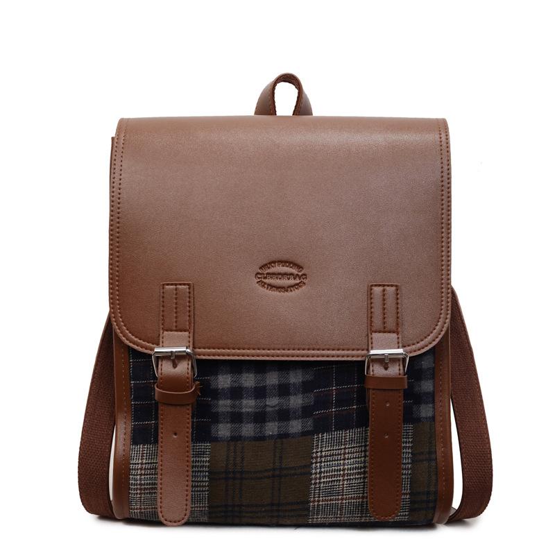 Schoolbag Autumn and Winter Plaid Backpack Women's Fashion Versatile Retro High-value Handbag College Style Plaid Backpack