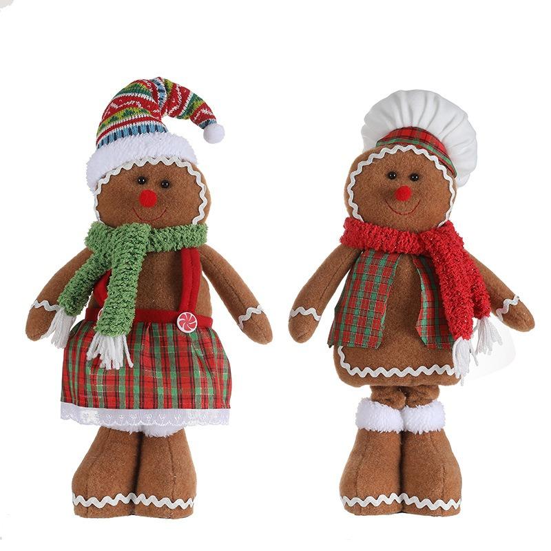 Christmas Gingerbread Man Doll with Stretchable Long Legs & Standable Pose | New Plaid Fabric Ornament for Xmas Tree Home Decor