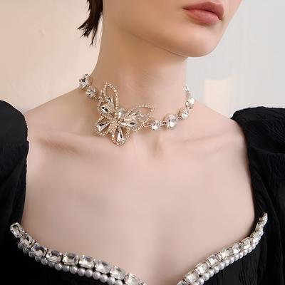 European and American Flash Diamond Butterfly Necklace Women's Light Luxury Collarbone Chain Bridal Neck Chain with Jewelry