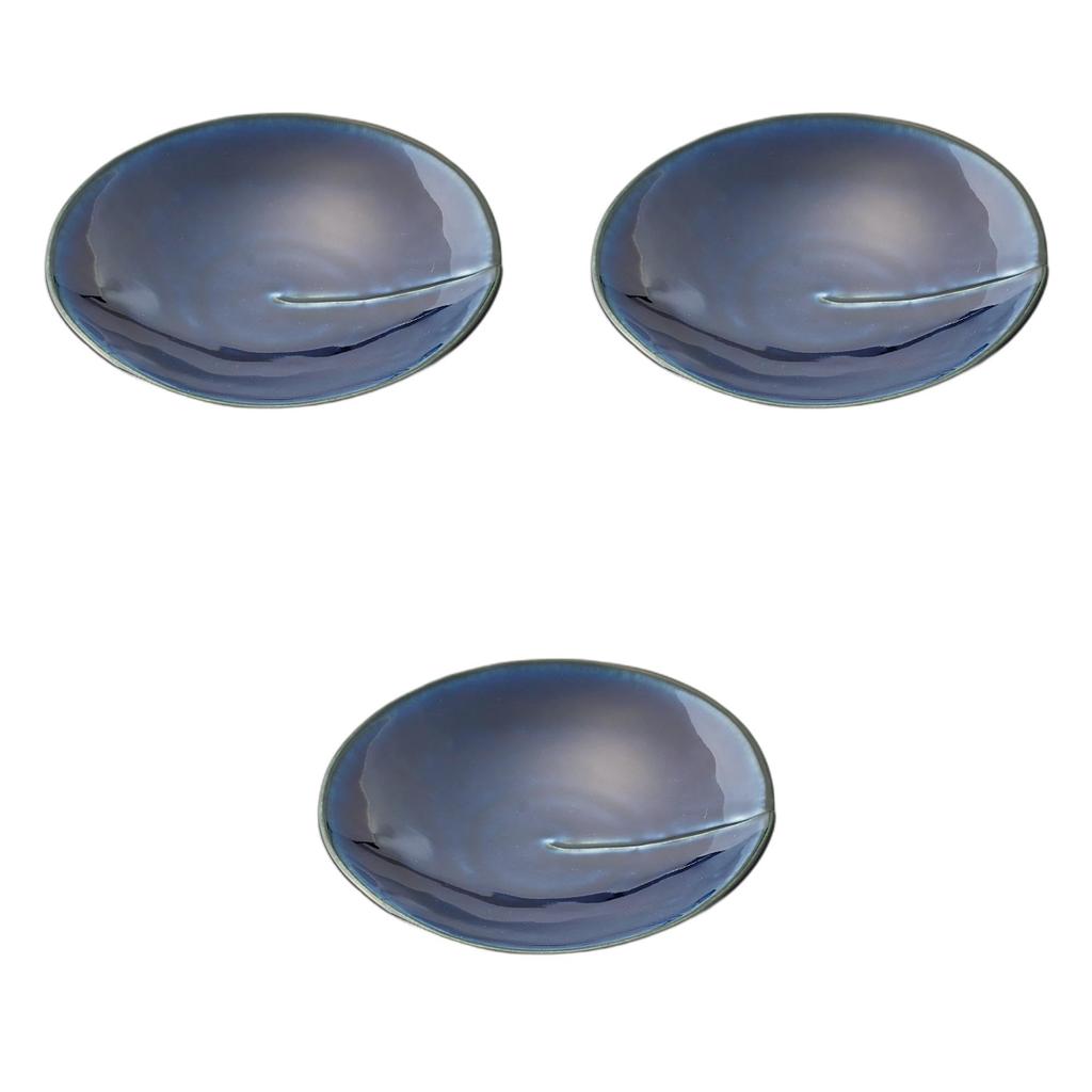 Setomonohonpo Set of 3 Eggplant Navy Blue Lotus Plates X Small Ceramic Plates (Setomonohonpo) [14 2.5cm]