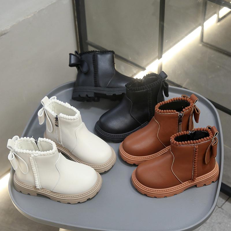Girls Princess Boots Back Bows Kids Ankle Boots Side Zipper 2025 Autumn Winter New Children Short Boots Soild Color Soft Bottom