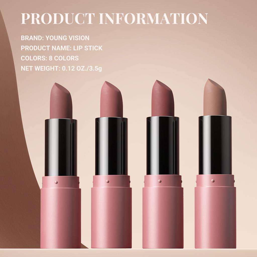 Sexy Nude Matte Lipstick Multi-functional for Lips and Cheeks Long Lasting Waterproof Smudge-proof Dual-purpose Makeup for Women