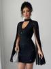 Women's Shiny Halter Neck Bodycon Dress with Lantern Sleeves