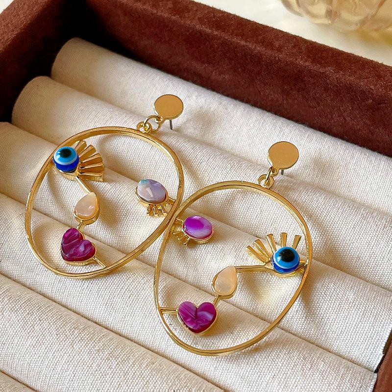 Natural stone love face earrings fashion niche design earrings light luxury high sense unique earrings