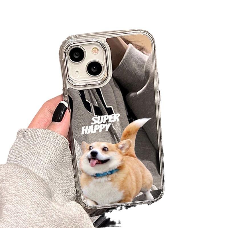 Miroir Corgi amusant pour coque de téléphone portable iPhone17 16pro boutons plaqués x Apple 14 tout compris 15 niche