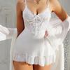 Women's Lingerie Nightgown Sexy Lace Perspective Seduction Nightdress Lace Suspender Set