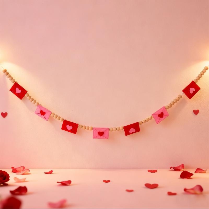 Wooden Beaded Felt Fabric Envelope Bunting Hanging Decoration For Wedding Valentine's Day Birthday Festival Celebration