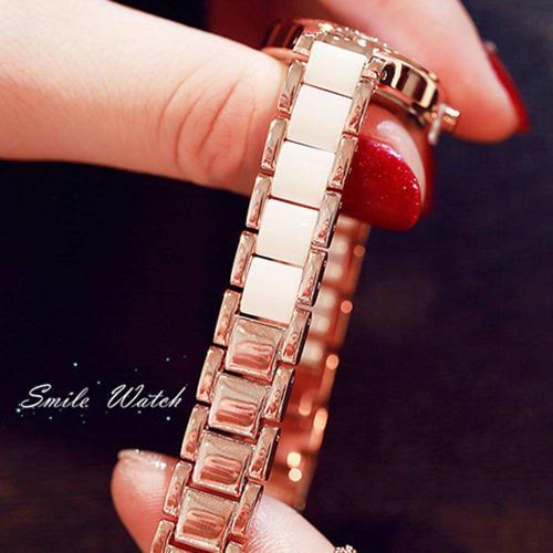 KIMIO K6121 Women's Simple Watch with White Ceramic and Rose Gold Band and Diamond Dial