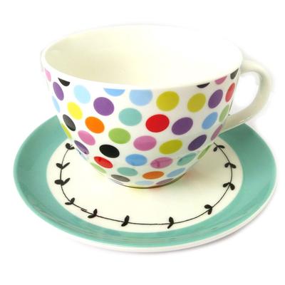 [N8500] - Cup + Saucer 'Vintage Design' Multicolored Dots - Cup 11x7 Cm
