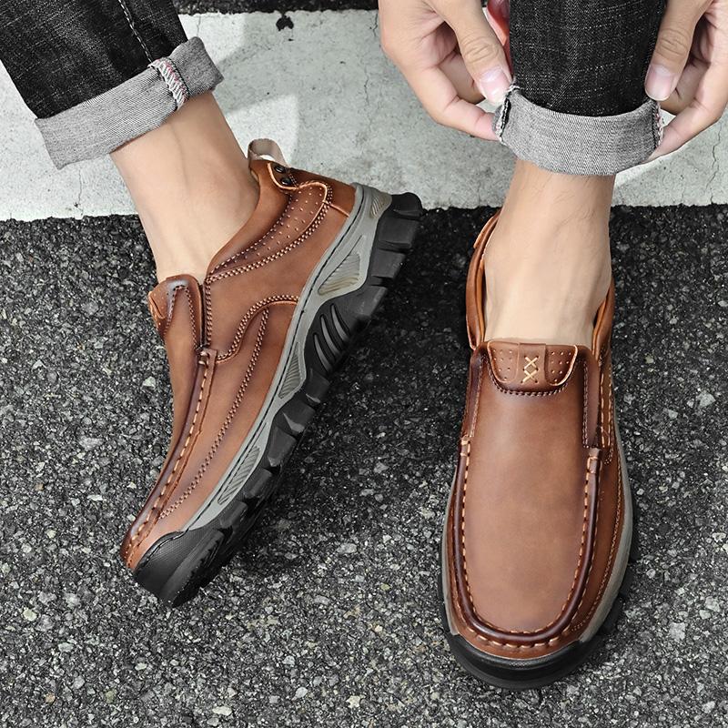 Moccasin Travel Climbing Camping Footwear Retro Style Leather Loafers Mens Comfort Casual Shoes Breathable Men Business Footwear