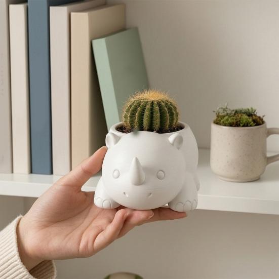 Decorative Animal Shape Planter Cute Rhinoceros Planter, 3D Printed Rhino Flower Pot, Indoor Micro Landscape Pot Plant for Succulents Cactus