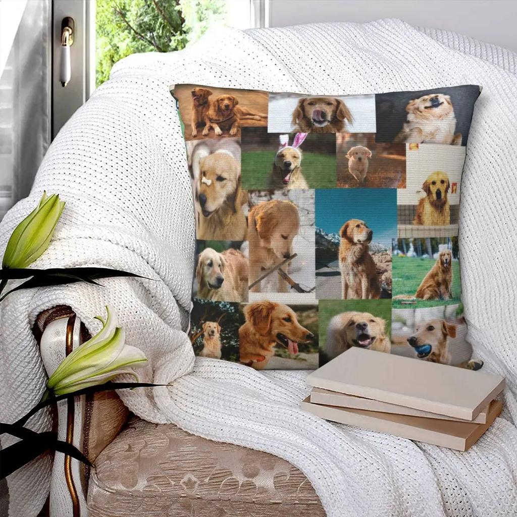 Golden Retriever Collage Kissenbezug Beidseitiger Druck Kissenbezug Dekoration Niedliche Hunde Welpe Kissenbezug Hülle Zuhause Quadratisch