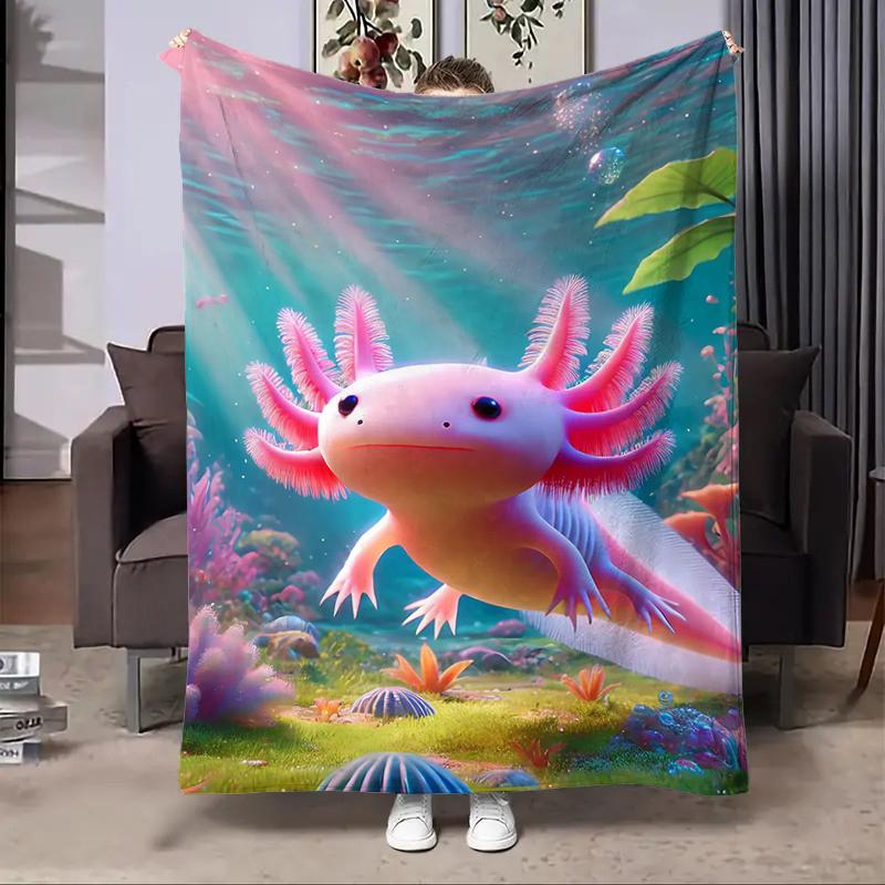 8 Sizes Cute Axolotl Printed Blanket Warm Soft and Comfortable Home Travel Blanket Sofa Bedding Cover Blanket Kids Gamer Gift