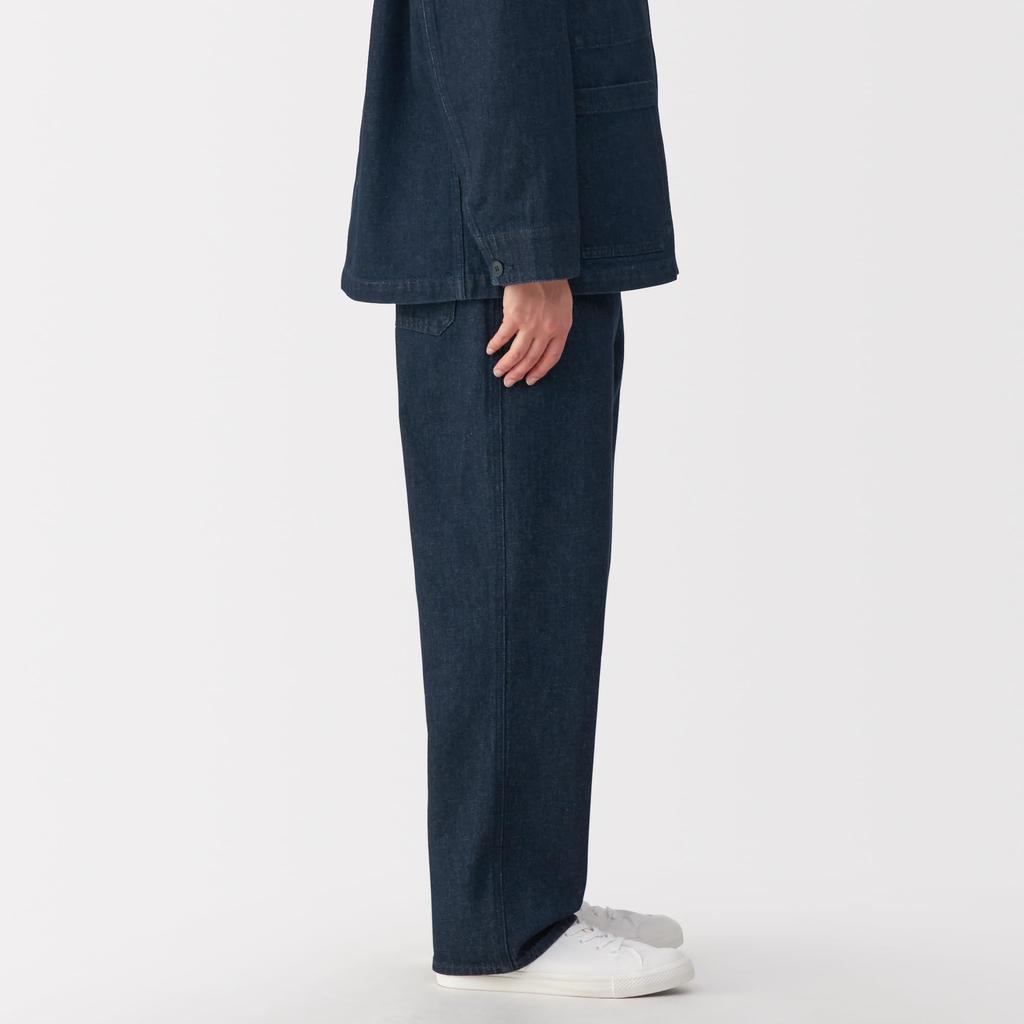 MUJI Men's Wide-leg Kapok-Blend Denim Pants (AE0ZHA5S) in Dark Navy (Men's Size S)