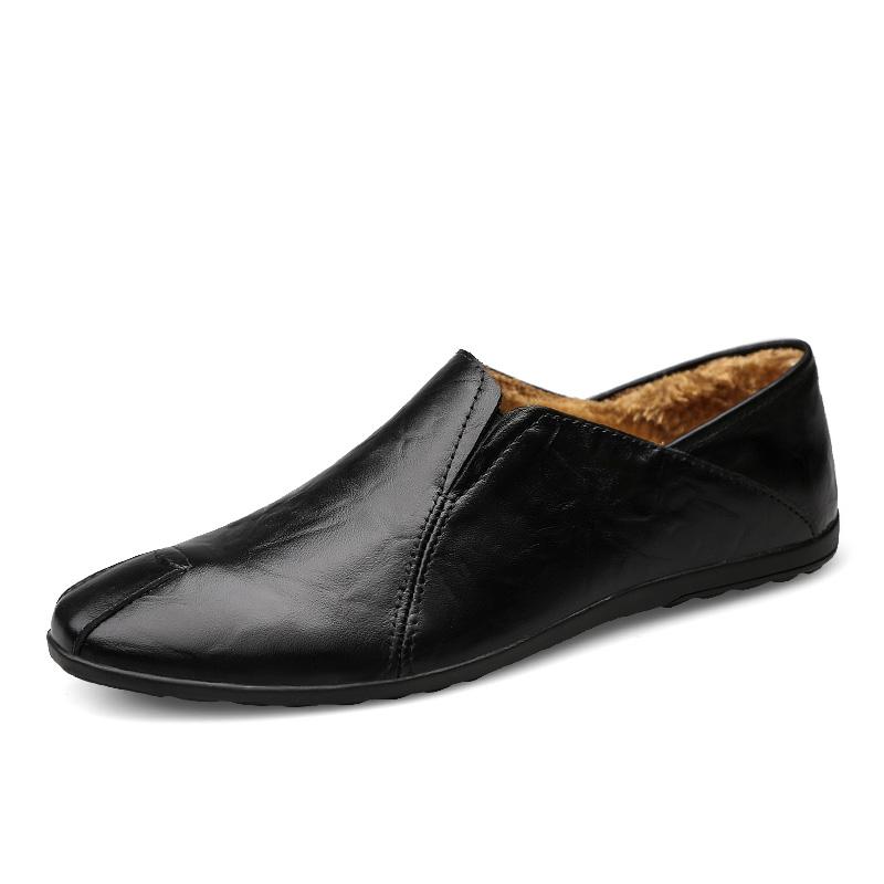 Fashion Lightweight Loafers Warm with Fur Mens Moccasin Shoes Winter Men Flats Breathable Casual Slip-on Comfortable Plus Size Footwear