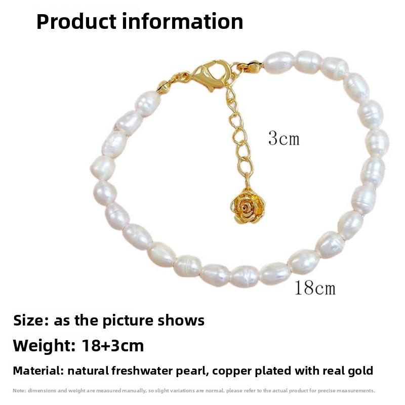 Brățară cu perle de apă dulce Meier - design vintage cu mărgele placate cu cupru roz și pandantiv floare de trandafir
