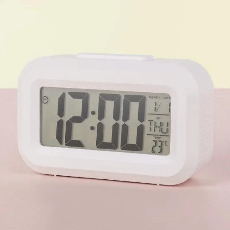 Modern LED Digital Alarm Clock with Calendar Temperature Display, Smart Desk Clock for Home Office Bedroom Decor, Snooze Night