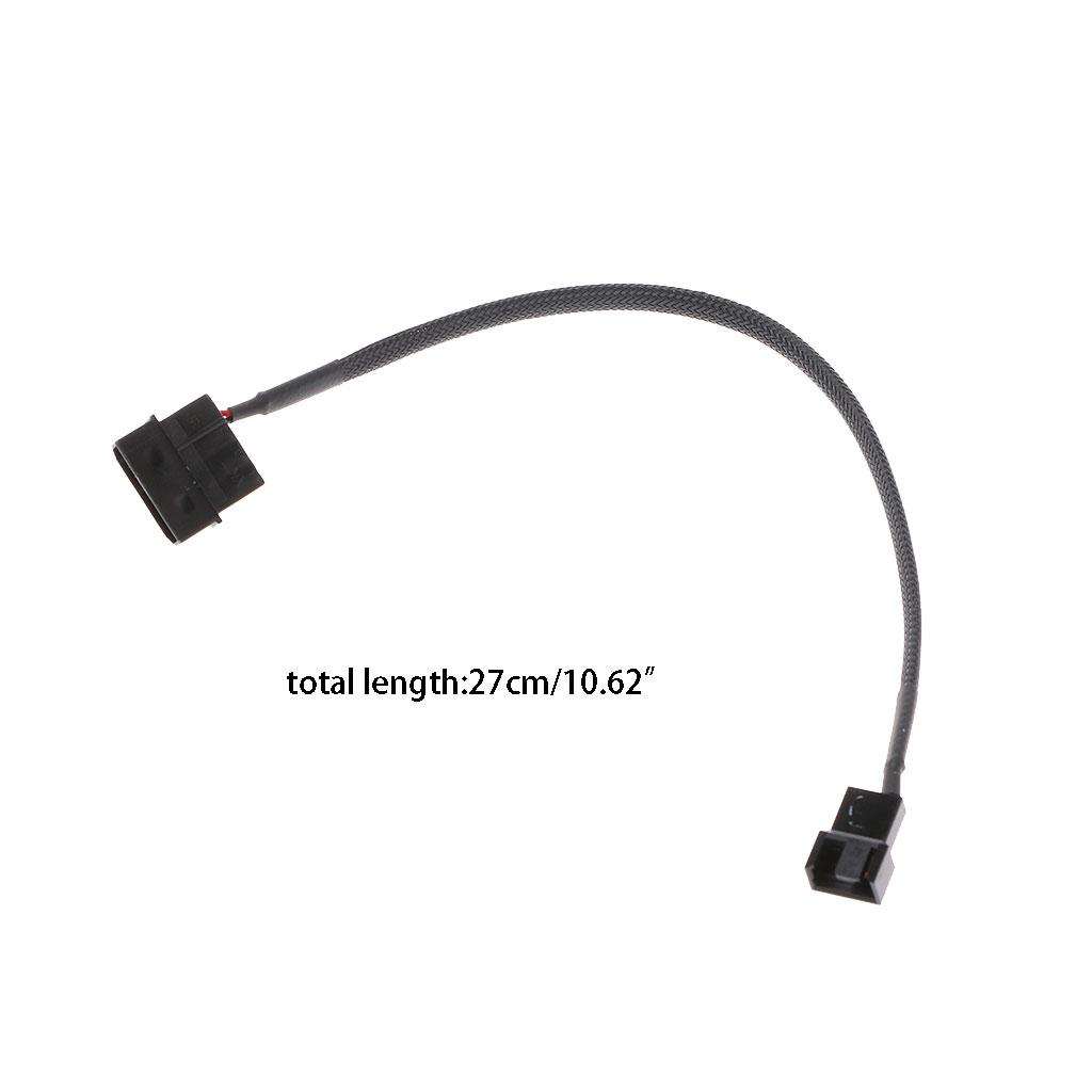27cm/10.63in Fan Power Adapter Cable 1 To 1 Ways 4-Pin Molex Male To 3-Pin/4-Pin PWM Sleeved Fan Extension Adapter Cable