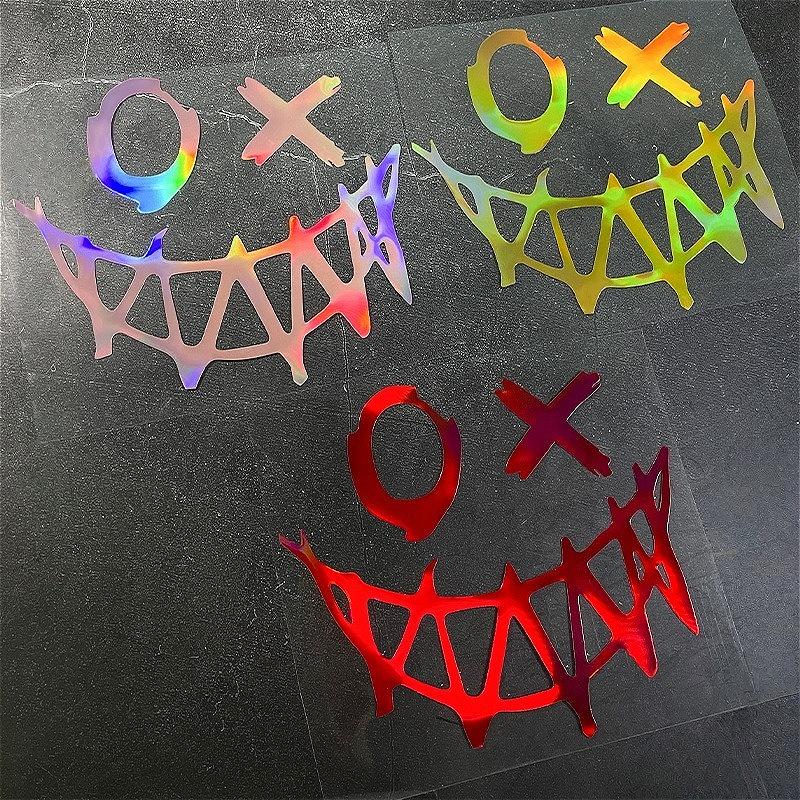 1 Stück Teufel Lächelndes Gesicht Laser Motorradaufkleber Wasserdicht für DIY Roller Auto Fenster Heckscheibe Universal Vinyl Aufkleber