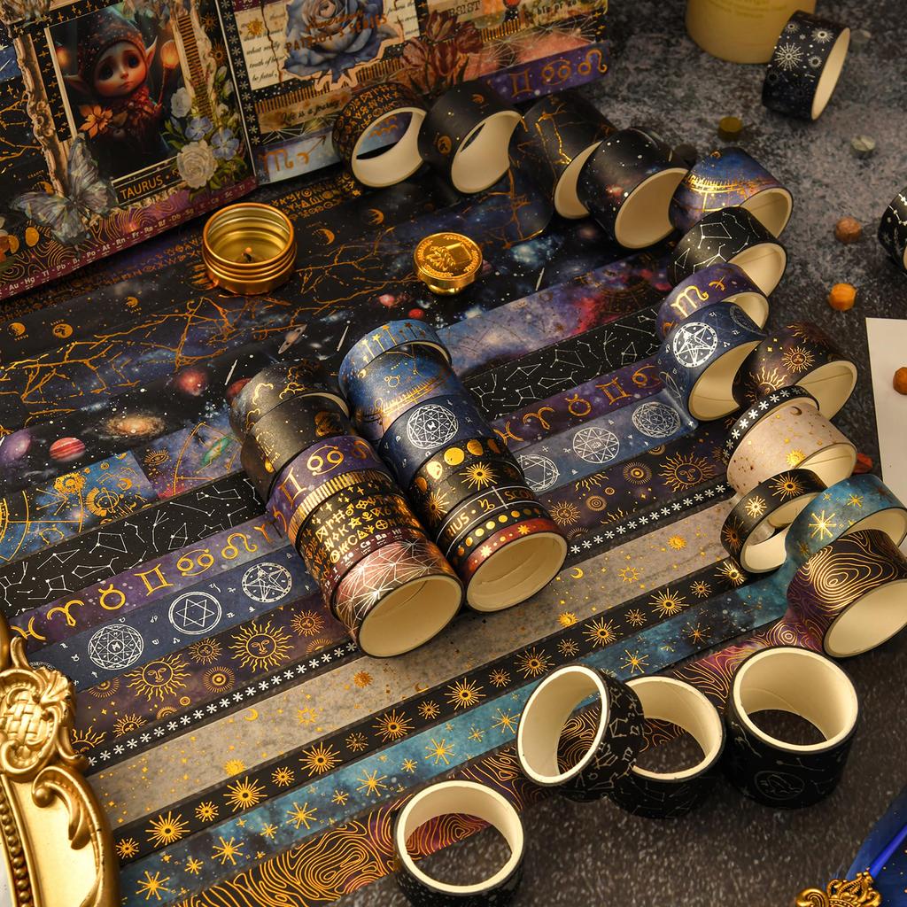 Songdao Washi Galaxie Étoilée Ensemble Masquage Ruban Adhésif Feuille avec et Motifs Nébuleuse Parfait pour et Emballage Cadeau x 2m Ruban, & Ciel, 36 Rouleaux Or/Argent