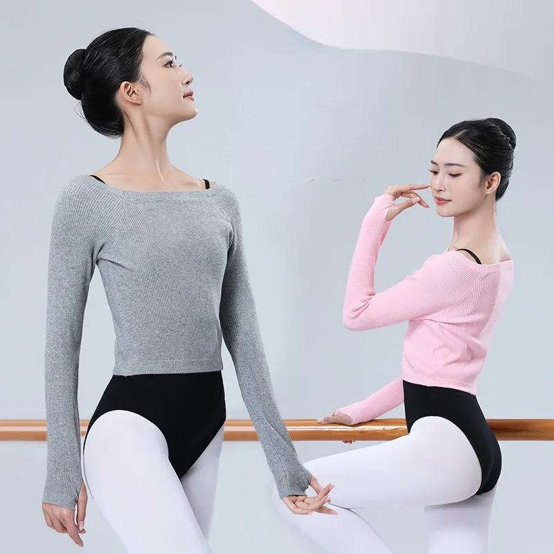 Autumn and Winter Women's Ballet Dance Training Clothes One-shoulder Sweater Adult Modern Dance Long-sleeved Pullover Warm Tops