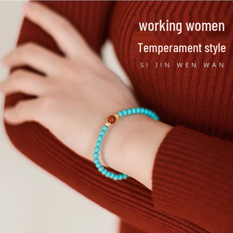 Türkis & Südlicher Roter Stein Damenarmband - Elegantes Natürliches Design für Glück