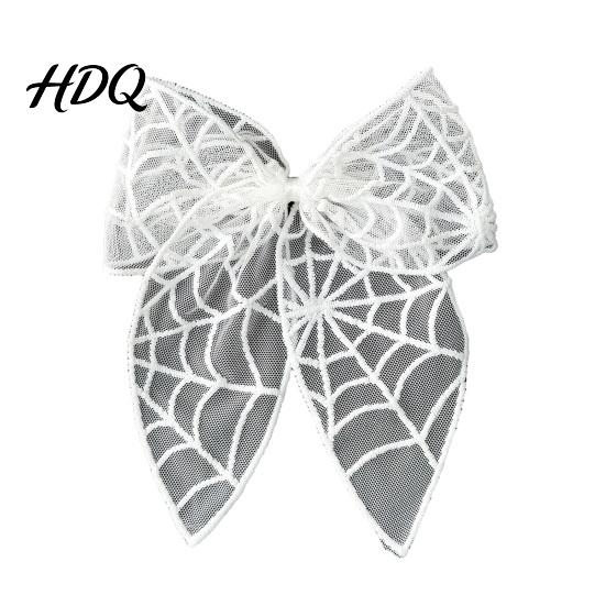 Stiff Three Dimensional Hairpin Halloween Lace Hair Bow Bat/Spider/Web Embroidery Hairpin Gothic Style Decorative Bow for Costumes Large Clip