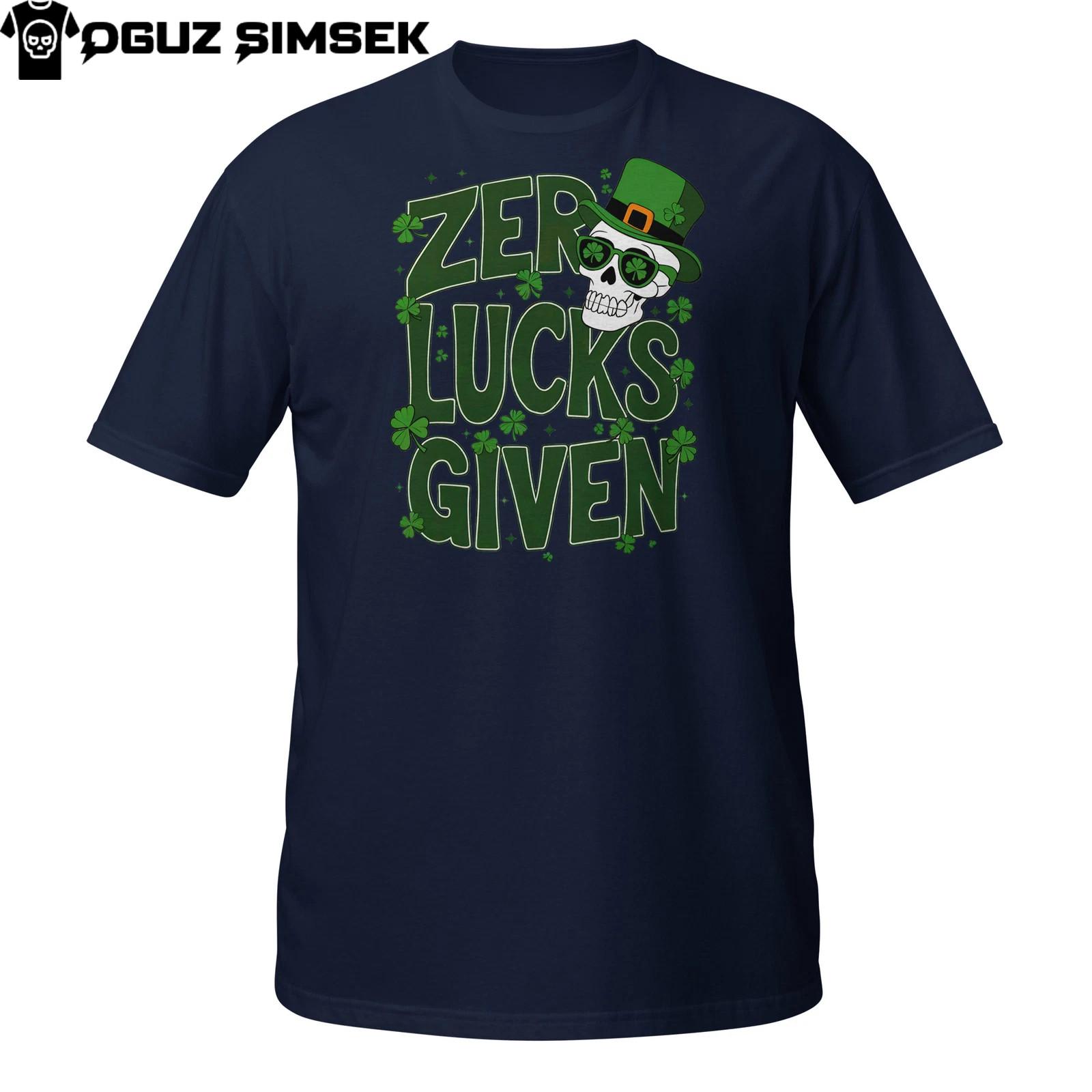 Zero Lucks Given T-Shirt Mens Womens Tees Top | Funny Leprechaun Skull St. Patrick’s Day Graphic Tee M