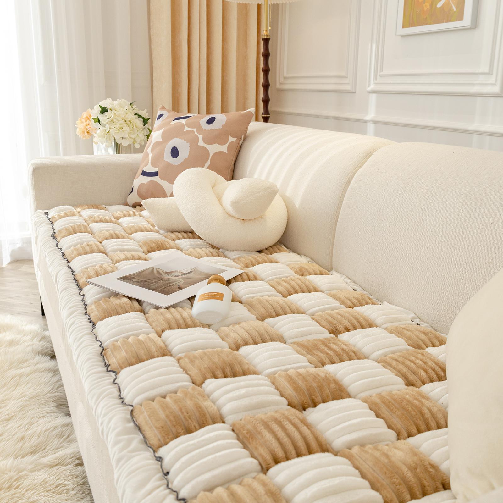 

Чехол для дивана Magic, защитный чехол для дивана в стиле садовой ткани, фланелевый чехол для дивана в клетку кремового цвета с большим квадратным ковриком для домашних животных 70x150cm светло-коричневого