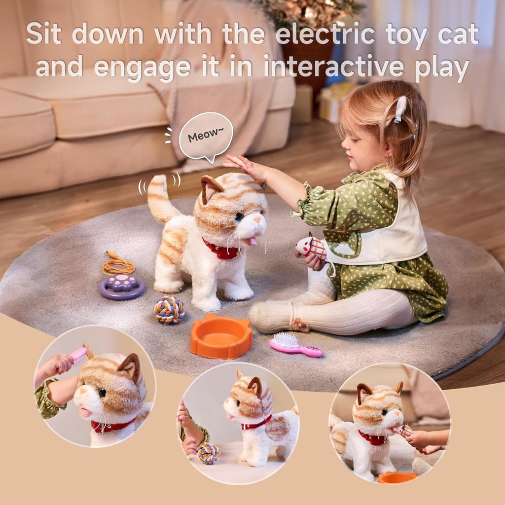 OR OR TU Walking Talking Toy Cat with Remote Control Leash, Plush Pet Electronic Interactive Toys for Kids, Wag Tail, Singing, Pretend Dress Up