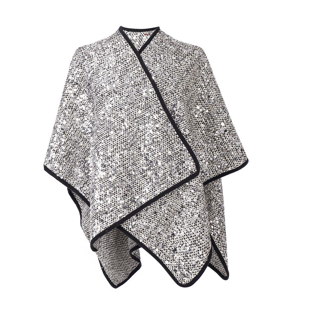 

Winter Scarf Women Layers Poncho Elegant Silvery Sequin Party Wraps Shawl Scarve Capa Para Mujer Pashmina Cloak High Quality New One Size& 8Y