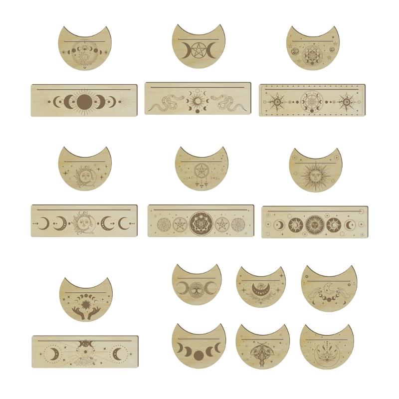 Portable Wooden Tarot Card Display Stand Moon Shape Design Divination Board Tarot Card Holder Set