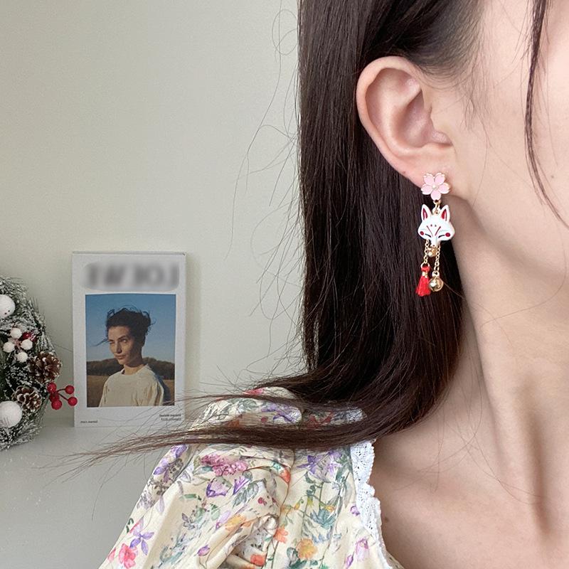 Japanische Fuchs- und Blumenquasten-Ohrringe für Frauen und Mädchen