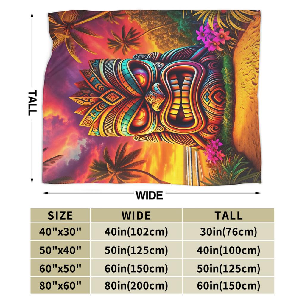 Super Warm BlanketGirls Boys Decorative Hawaiian Sunset Beach Tiki Totem Statue Polynesian Tribal Art Bedding Throws Bed Cover