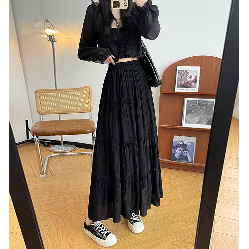 

Белая плиссированная юбка женская весна и лето новая с высокой талией средней длины юбка-зонтик А-силуэта пышная юбка-торт XL чёрный