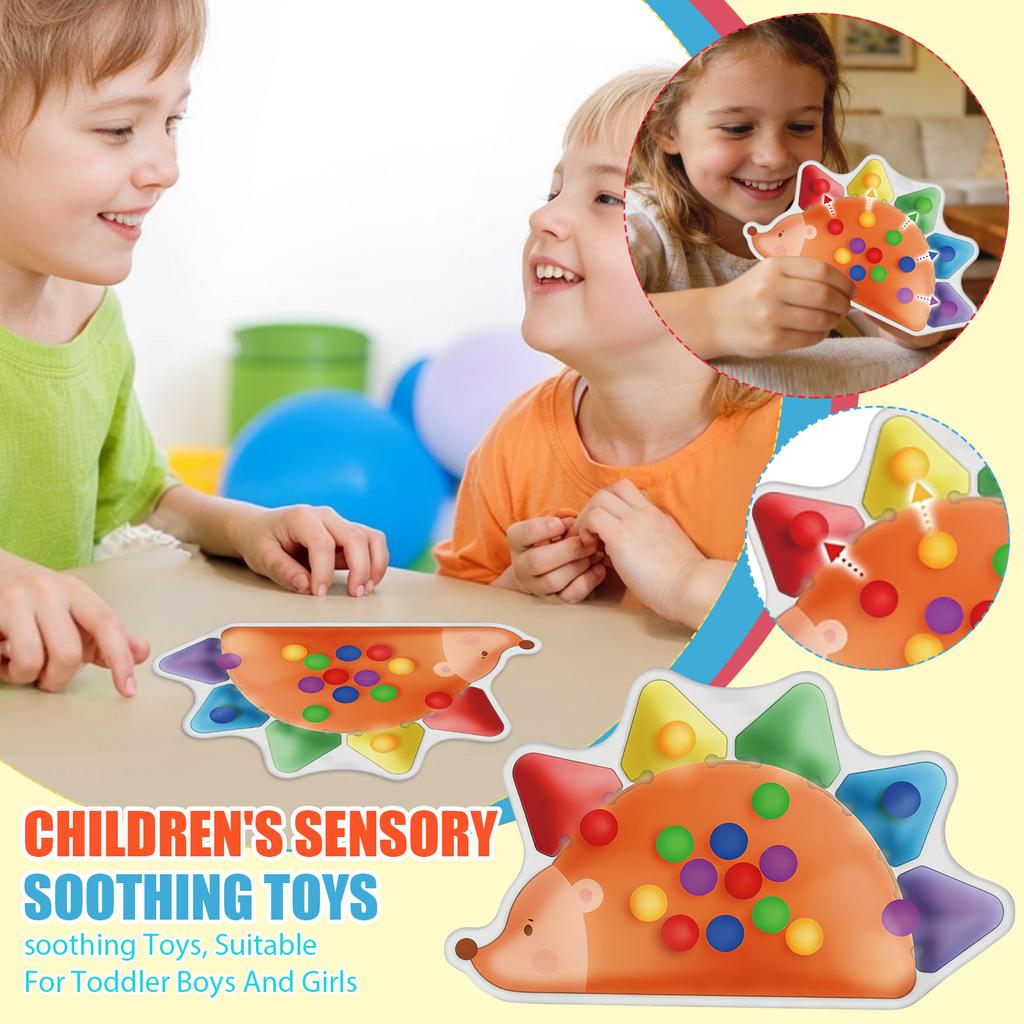 Educational Hedgehog Shape Sorting Board with Push Buttons for Early Learning and Fine Motor Skills Development