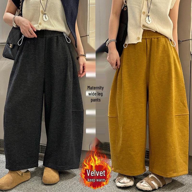 High-Waisted Wool Flannel Wide-Leg Maternity Pants for Autumn/Winter 3XL